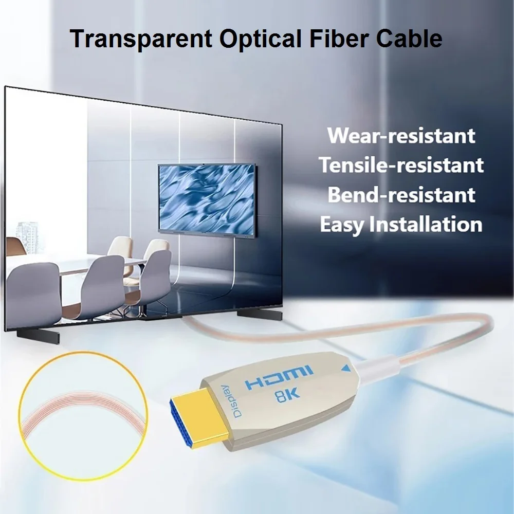 Ultra Thin 8K HDMI 2.1 Fiber Optic Cable 48Gbps 8K@60Hz 4K@240Hz Transparent Flexible Slim AOC Cable for Camera Laptop Projector view 3