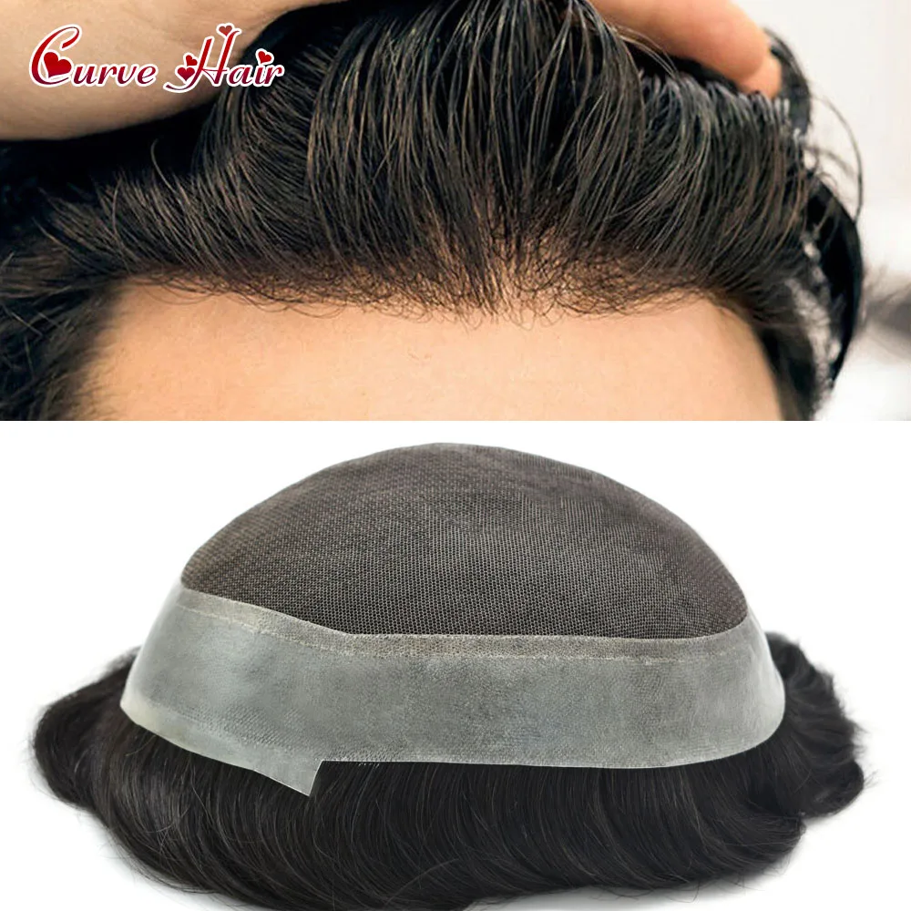 

French Lace Center Mens Toupee Indian Human Hair Replacement System Natural Hair Prosthesis Clear Poly Mens Hair Units Wig