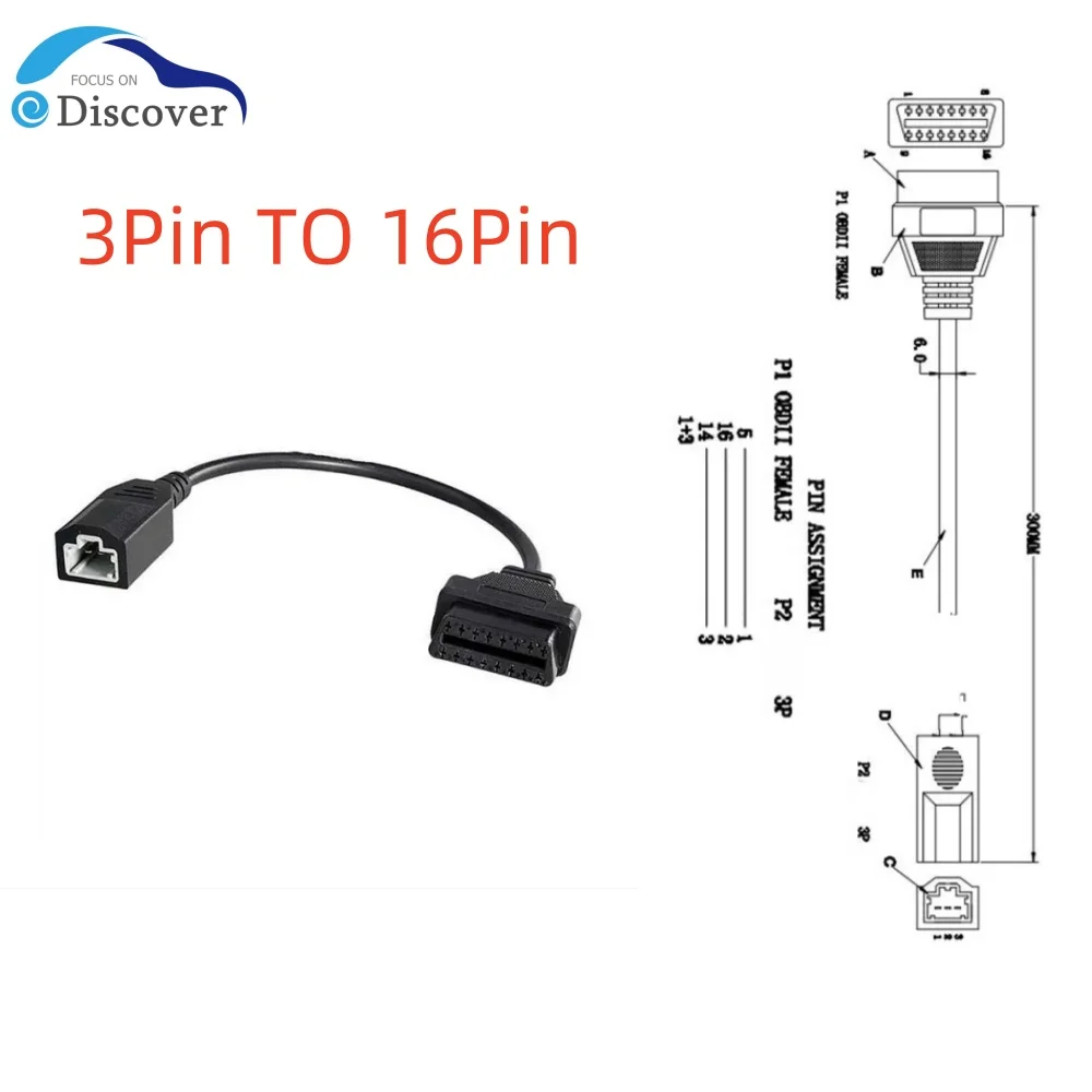 

Новый автомобильный диагностический кабель для Honda OBD OBD2 3-контактный к 16-контактному кабелю OBD1 к OBD2 для Honda 3-контактный автоматический кабель