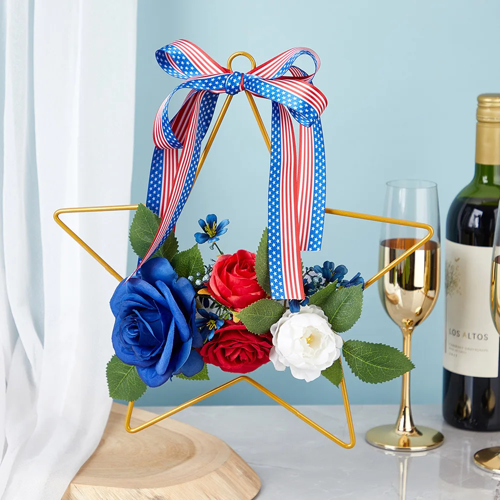 

Вечеринка ко Дню независимости, венок из розы, искусственный цветок, домашняя стена, уличное украшение, имитация венков, гирлянды, повесить украшение