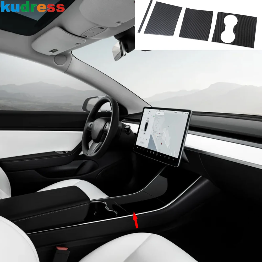 

Car Center Console Panel Cover Trim For Tesla Model 3 2018 2019 2020 2021 2022 Carbon Fiber Water Cup Holder Frame Accessories