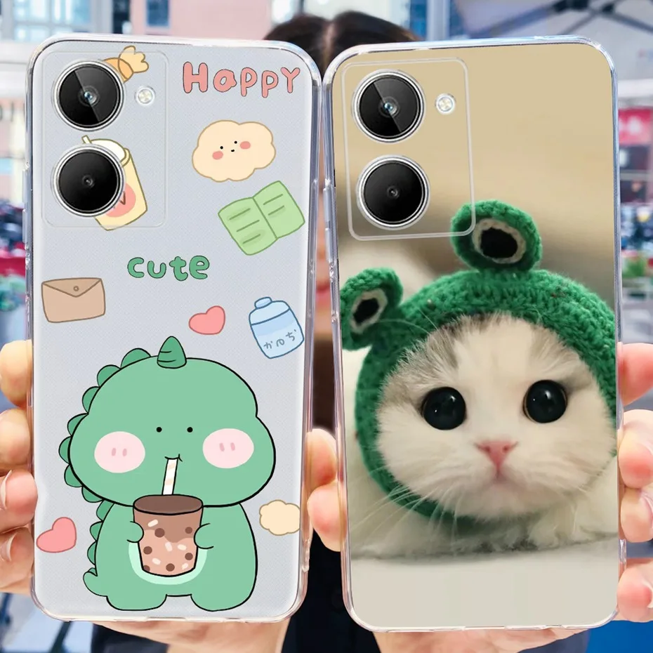 For Realme 10 RMX3630 2022 Cute Cat Dinosaur Flower Printing Phone Case For Realme 10 Realme10 4G Soft Silicone TPU Cases