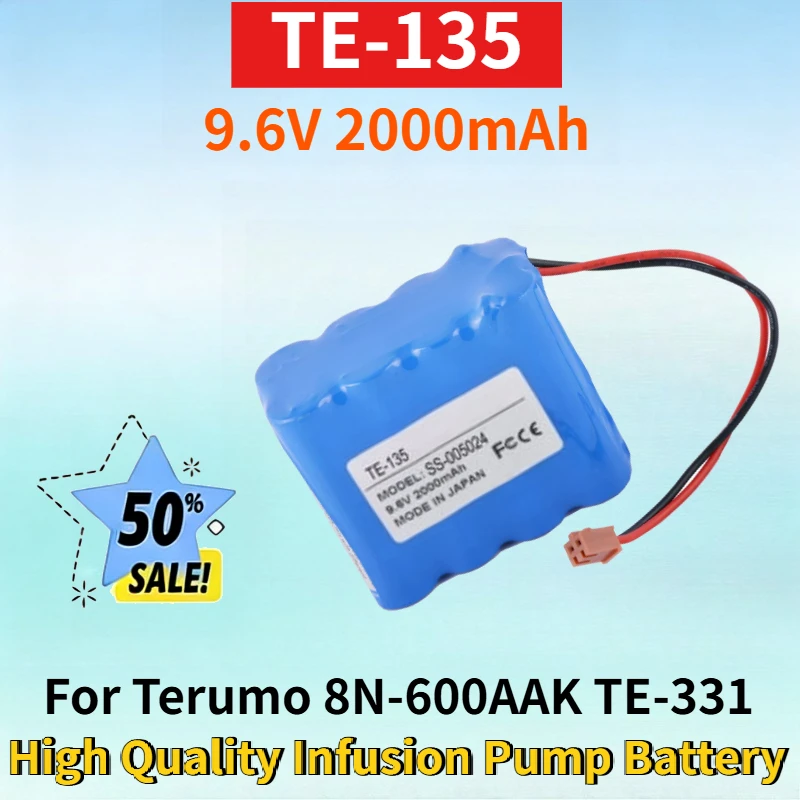 New TE-135 9.6V 2000mAh Rechargeable Battery for Terumo 8N-600AAK TE-331 TE-311/312/332 High Quality Infusion Pump Battery Pack
