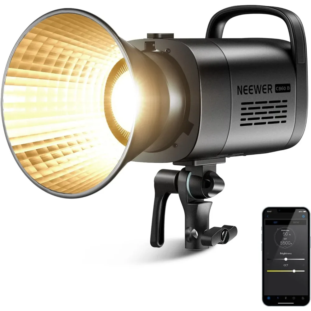 

CB60B 70W LED Video Light with 2.4G&APP Control, COB Bi Color 2700K-6500K 34000Lux at 1m/CCT Mode/CRI97+/12 Scenes/Bowens Mount