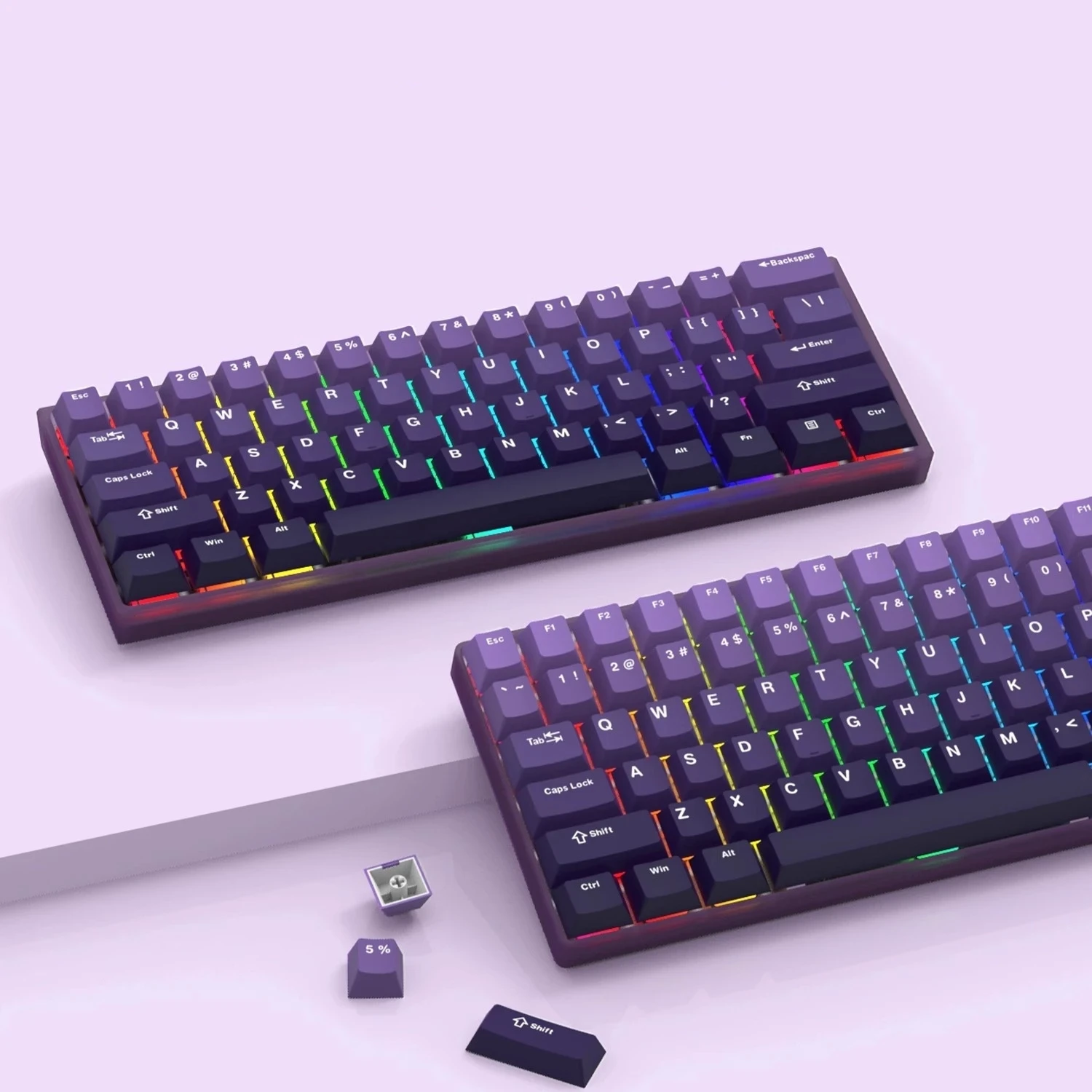 PBT Double Shot Gradiente Key Caps, cereja Perfil Keycap, roxo, verde, marrom, 132 chaves Set