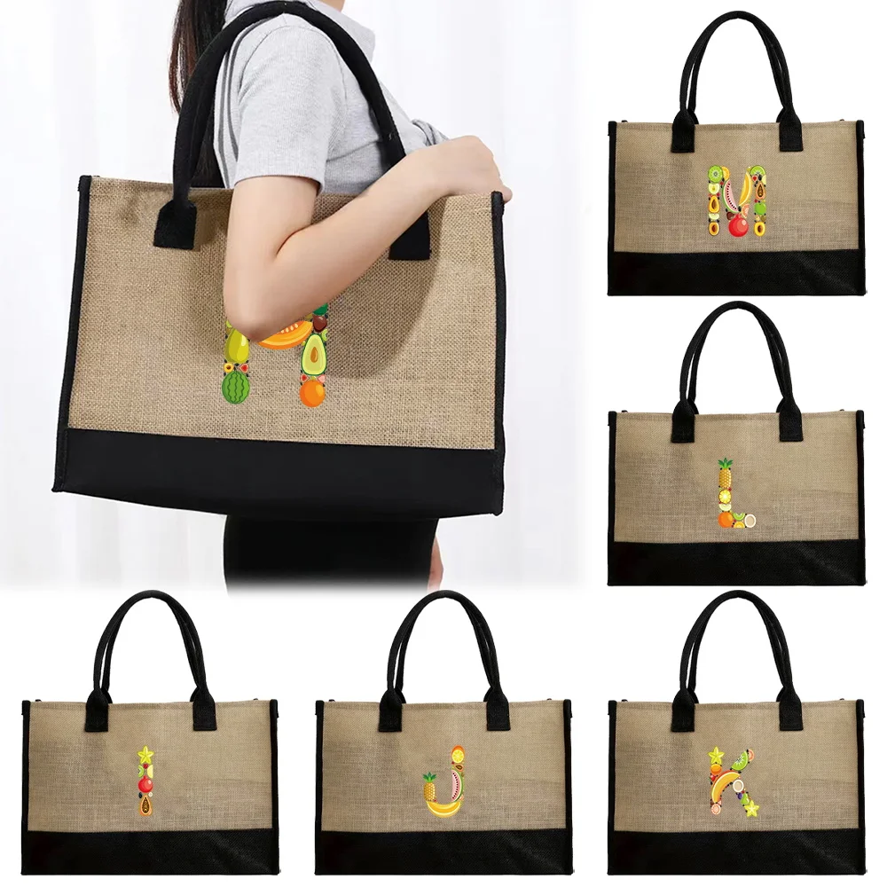 Vintage Jute Shopper Bag Fruit Series Large Capacity Shopping Bags Commuting Bags Portable Eco Imitation Sacks Grocery Bag