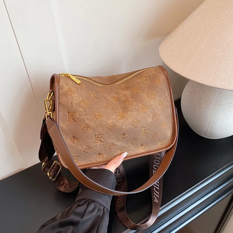 Bolso de Hombro Vintage para Mujer con Estampado Floral y Letras, Bolso Bandolera de Moda con Dos Correas Ajustables