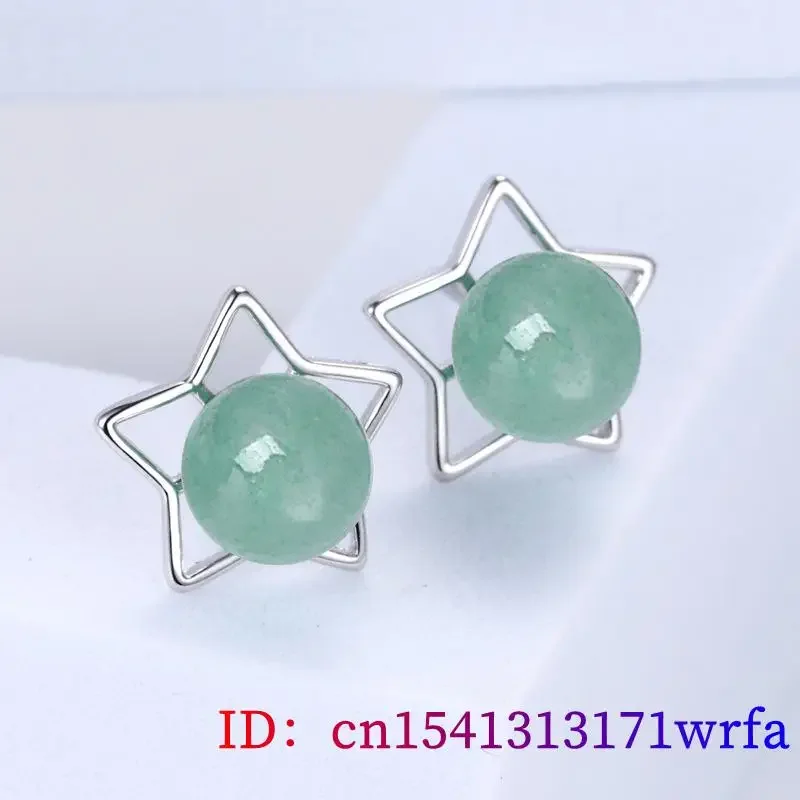 Nephrite Jade Bead Earrings Stone Jewelry Star Green Real Luxury Ear Studs Women Talismans Gifts Gift 925 Silver Natural Carved