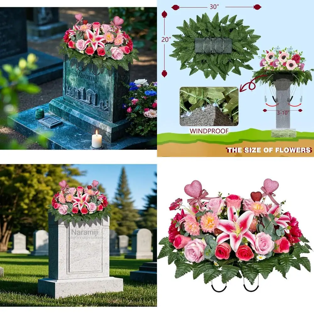 

Pink Rose Cemetery Saddle and Headstone Holder for Memorial and Sympathy Flowers