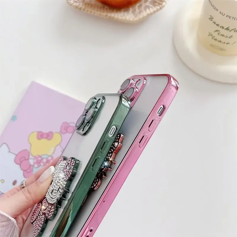 Custodie per cellulari in silicone per iPhone Sanrio Kawaii Hello Kitty Custodie protettive per telefono con diamanti in cristallo trasparente per cartoni animati anime