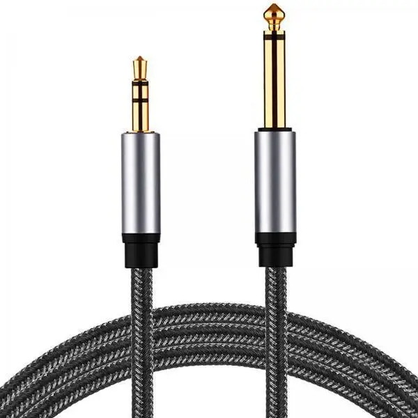 Professional Audio Cable Mono to Stereo Adapter 1.5 Meter Braided Metal TS to TRS Conversion Cable for Studio Equipment