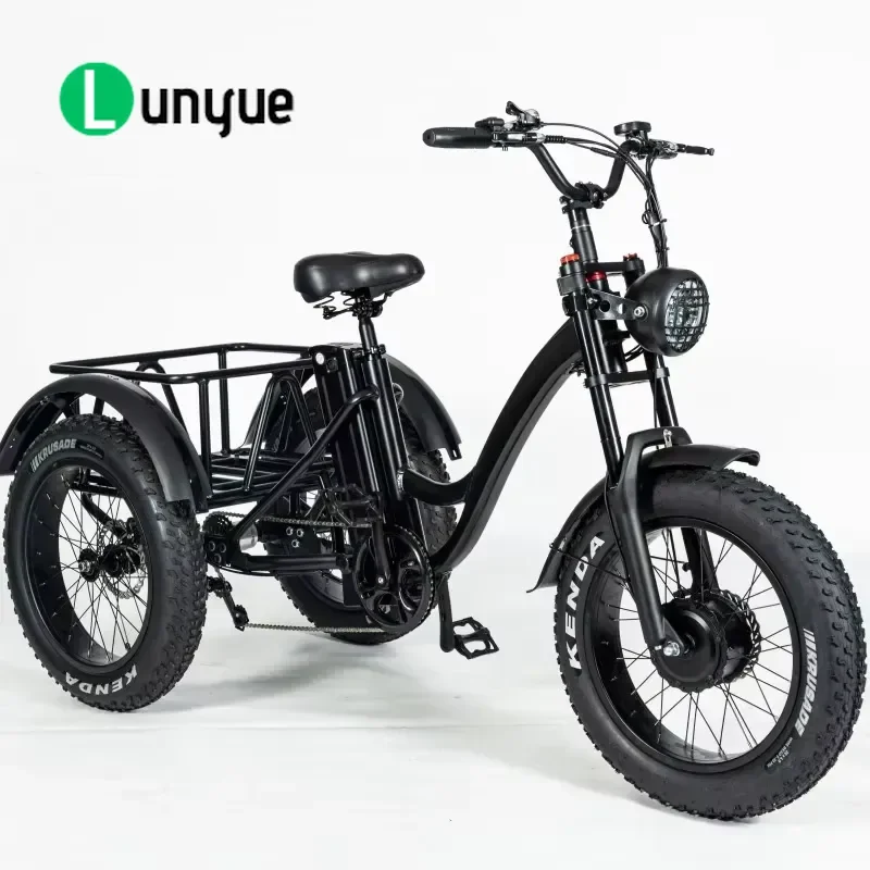20x4.0 Inch Fat Tire Electric Tricycle Open Body EN15194 Standard E Rickshaw Scooter for Adult Cargo Delivery Affordable