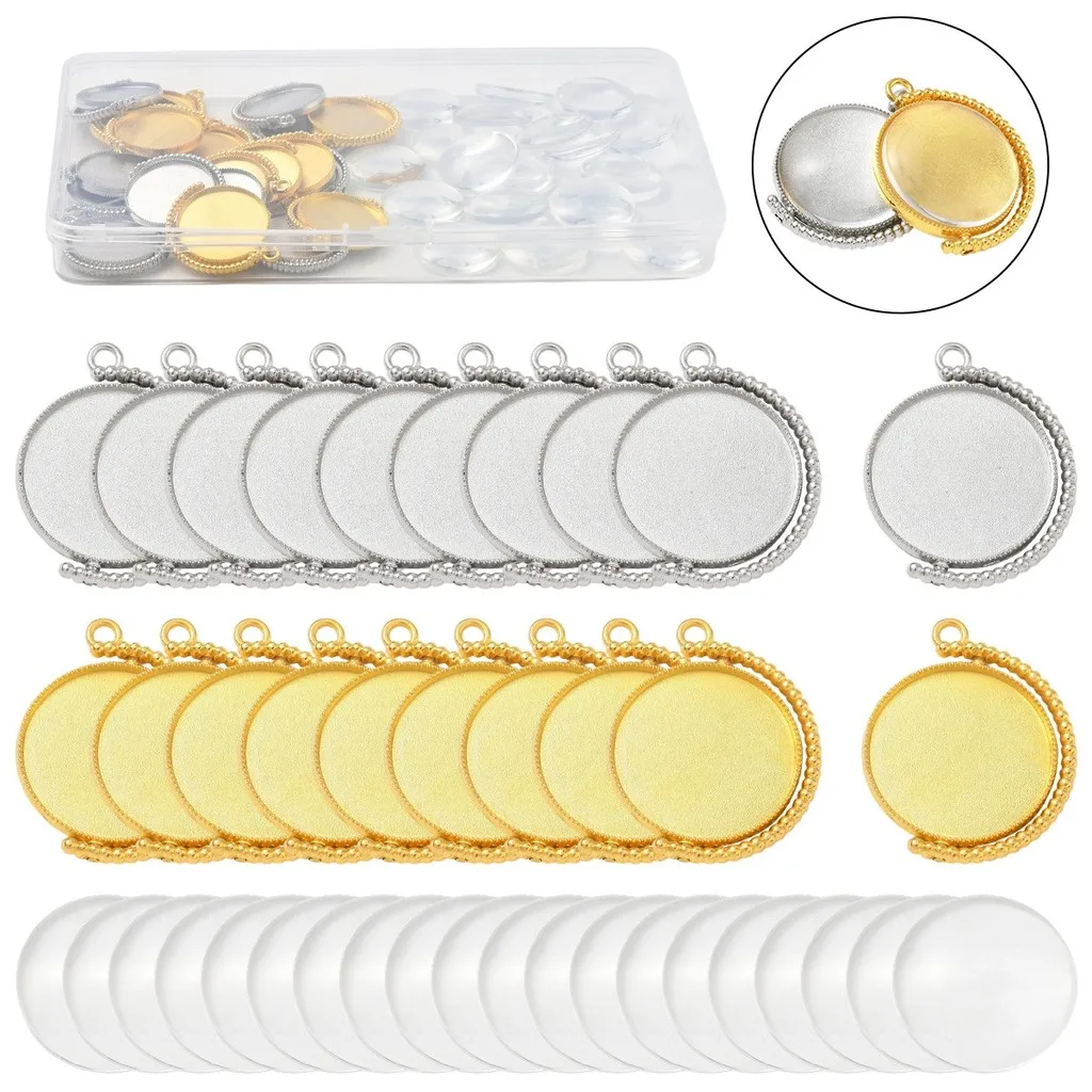 

DIY Photo Pendant Making Kit, 20 Alloy Swivel Bezel Settings with 20 Clear Glass Cabochons, Round Base for Resin Jewelry Making