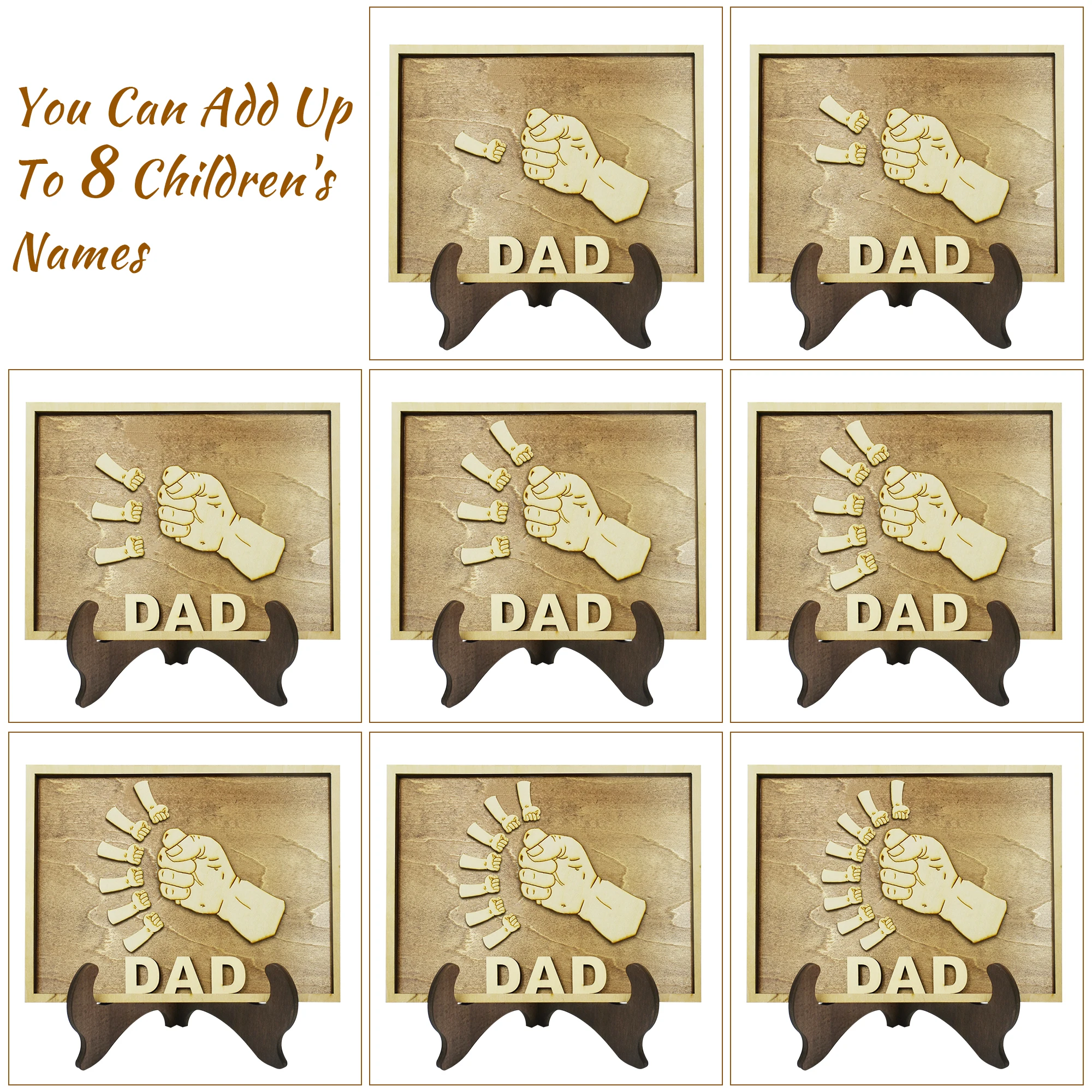 Personalized Father's Day Gifts Custom Father's Day Gifts Wooden Fist Bump Plaques Engraved Names for Papa Dad Daddy Grandpa