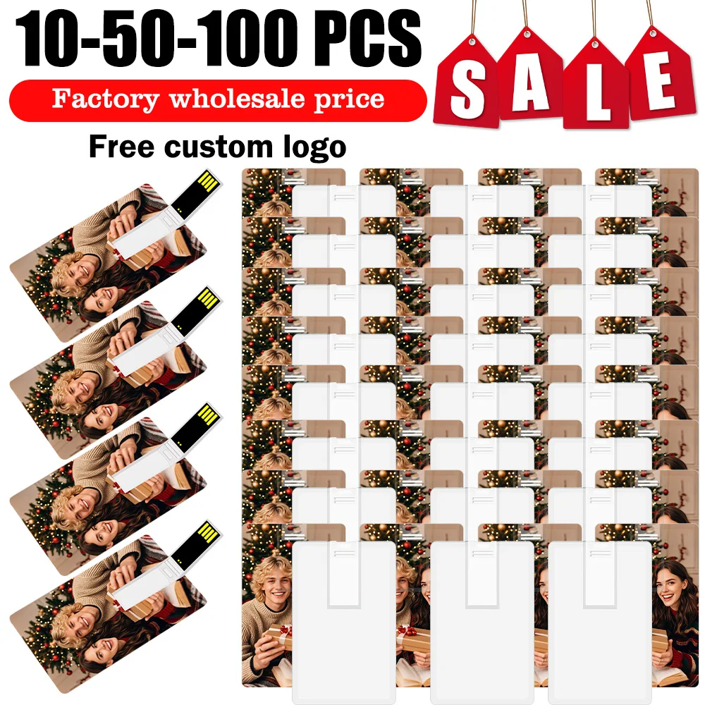 

10/50/100PCS Custom Logo Print Picture128MB8GB16GB32G USB Flash Drive Credit Card Pendrive Business Name Shaped USB Memory Stick