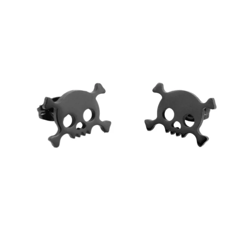 SOHOT  1 Pair Titanium Stainless Steel Dark Skeleton Stud Earrings Jewelry For Unisex Fashion Punk Hip Hop Party Gift Wholesale