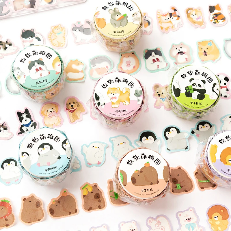 100Sheets Cartoon Graffiti Small Animals Decoration Tape Creative Hand Account Collage Material Sticker Roll School Stationery