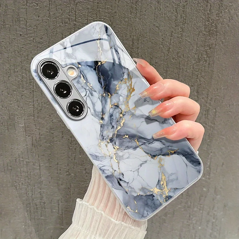 Blue gold marble s26 s25 ultra case Glass phone case for Samsung Galaxy S26 25 24 23 22 21 Ultra FE Plus A17 A07 A57 A37 A26 A16