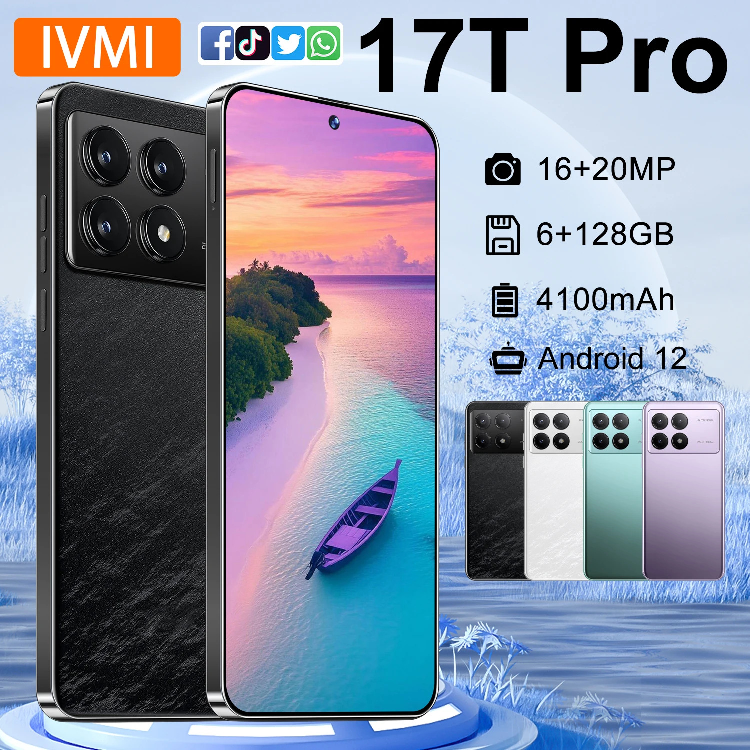 IVMI 17TPro Smartphone Android12 Dual SIM 6.99-Inch Display 6GB RAM 128GB ROM 4G WIFI Play Store FingerprinFace ID Mobile Phone