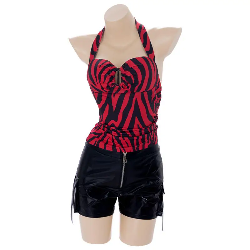 Obsession Nikki Halter Top Cosplay Women Tops Mesh Halter Top Red Zebra Top Horror Movie Roleplay Summer Hot Top Halloween Suits view 3