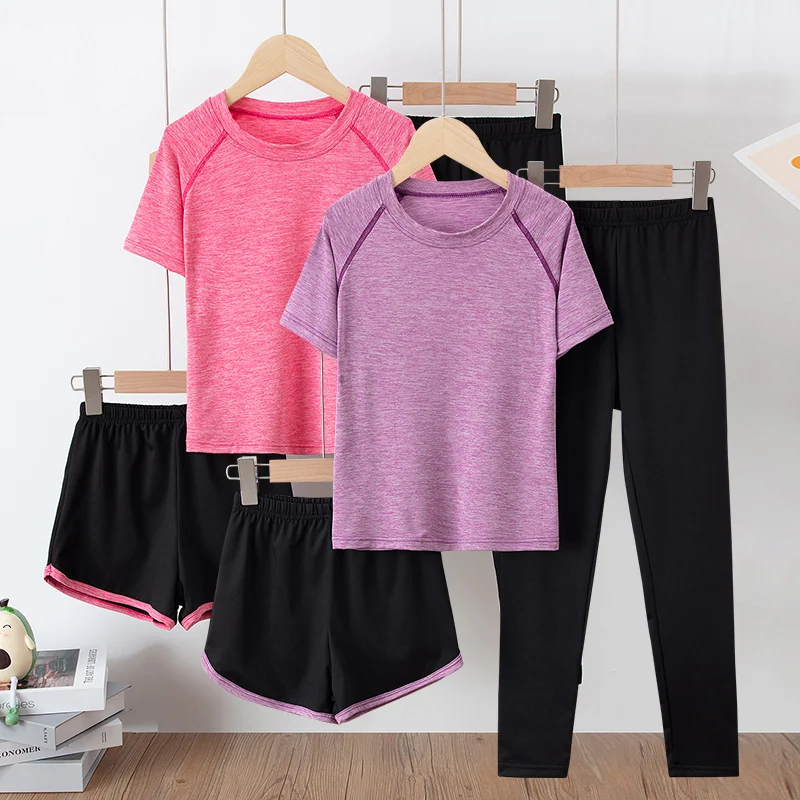 

3-piece Big Girl Sports Casual Short sleeved Trousers Shorts Set Sweet Comfortable T-shirt Student 8-13 Years Old Sisters Outfit