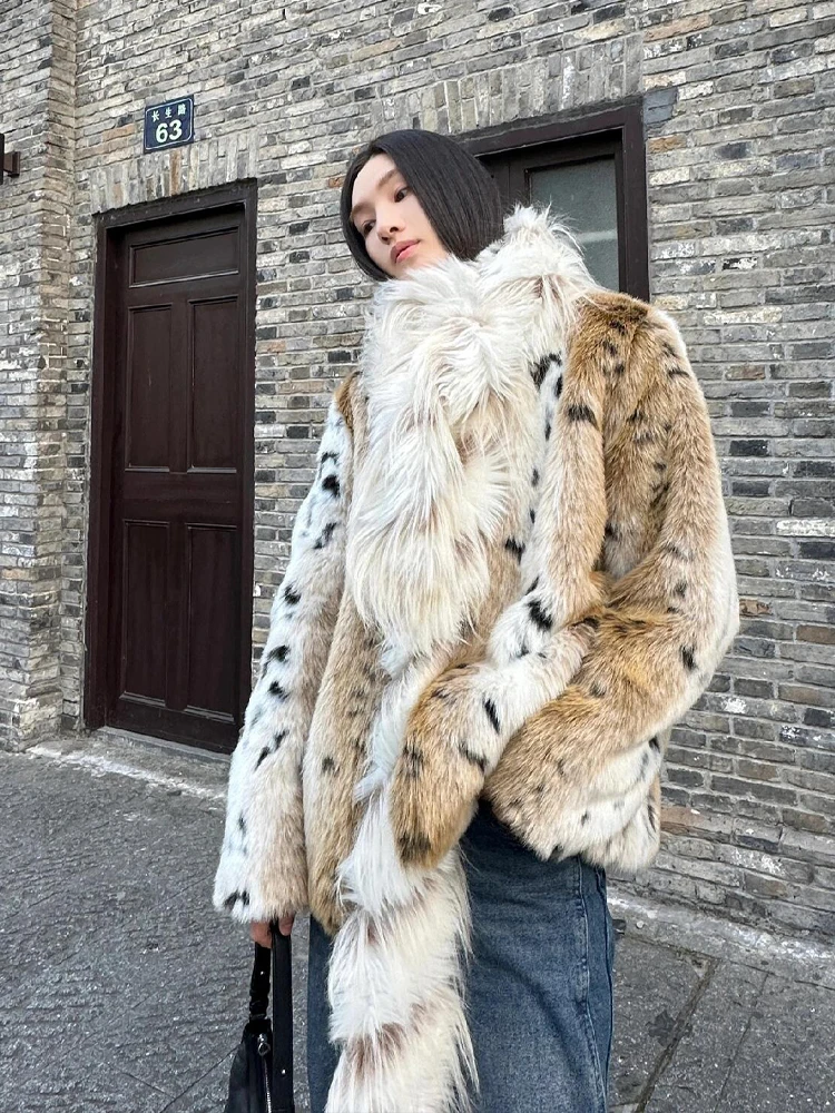 

Женская модная экологически чистая шуба Ele, новинка 2025 года, Haifeng Young с леопардовым принтом, коричневая пушистая верхняя одежда, зимняя те