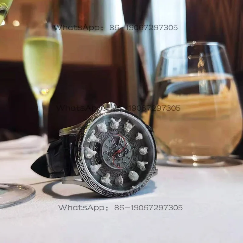 National Style Twelve Zodiac Niche Micro-carving Sterling Silver Beast Head  Chi Time Constellation Mechanical Watch