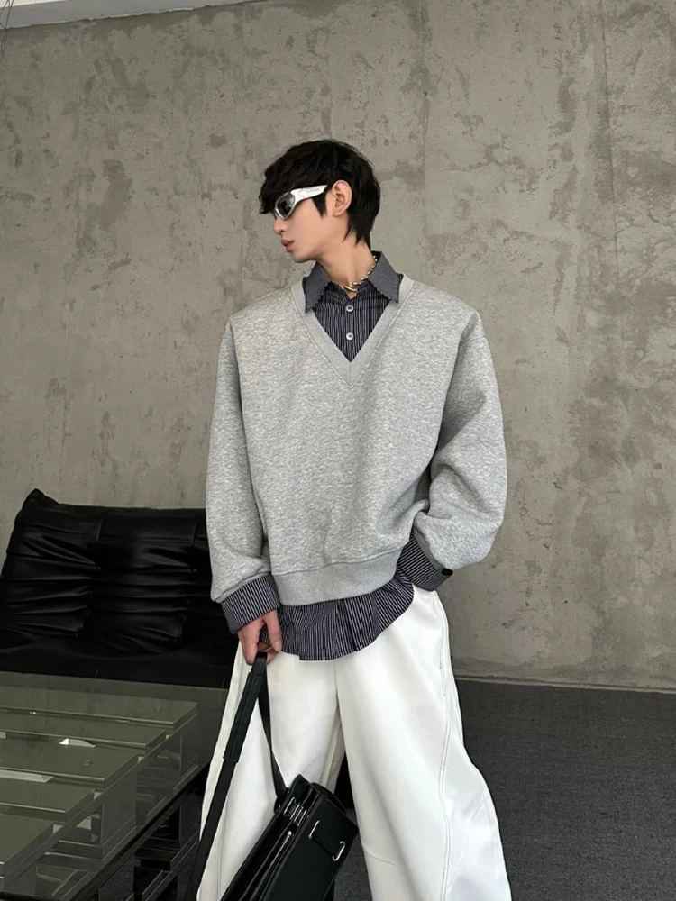

Men's Ne Sweatirt Long Sve Patchwork Miu Sle Casual Wear Comfortable Fit Home Office Outfit Cleanfit irt