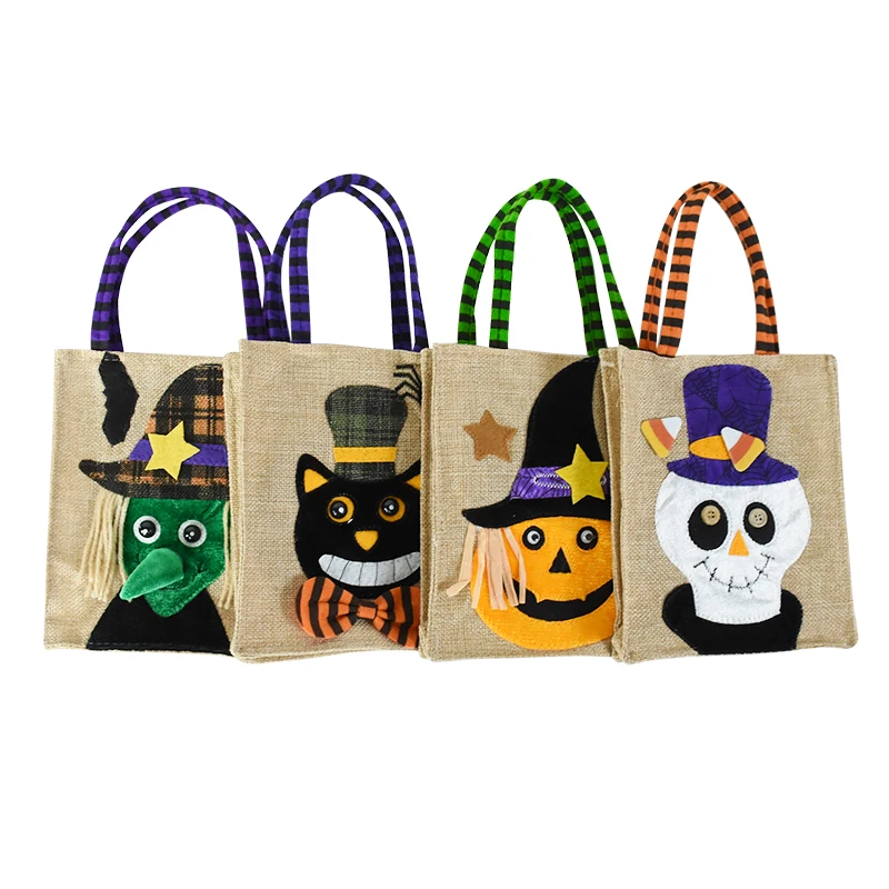 

1Pc Halloween Tote Bag Jute Pumpkin Skull Candy Bags Trick Or Treat Halloween Party Decoration Kids Gift Bag Supplies