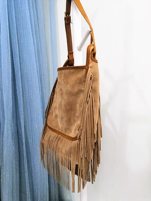 Women Fashion Leather Fringes Hobo Shoulder Bag 2024 Female Casual Suede Big Capacity Tassel Gypsy Hippie Boho Ibiza Slouchy Bag