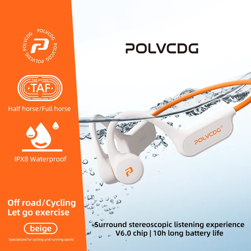 POLVCDG Oordopjes voor zwemmen met beengeleidingstechnologie, IPX8 waterbestendig, 8 GB opslag, Bluetooth 6.0, nieuw model X8, 2026.