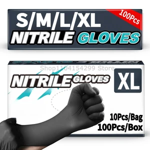 100/50/20PCS Black Nitrile Gloves Disposable Thick Powder Free Cleaning Gloves Textured Kitchen Household Mechanic Tattoo Gloves