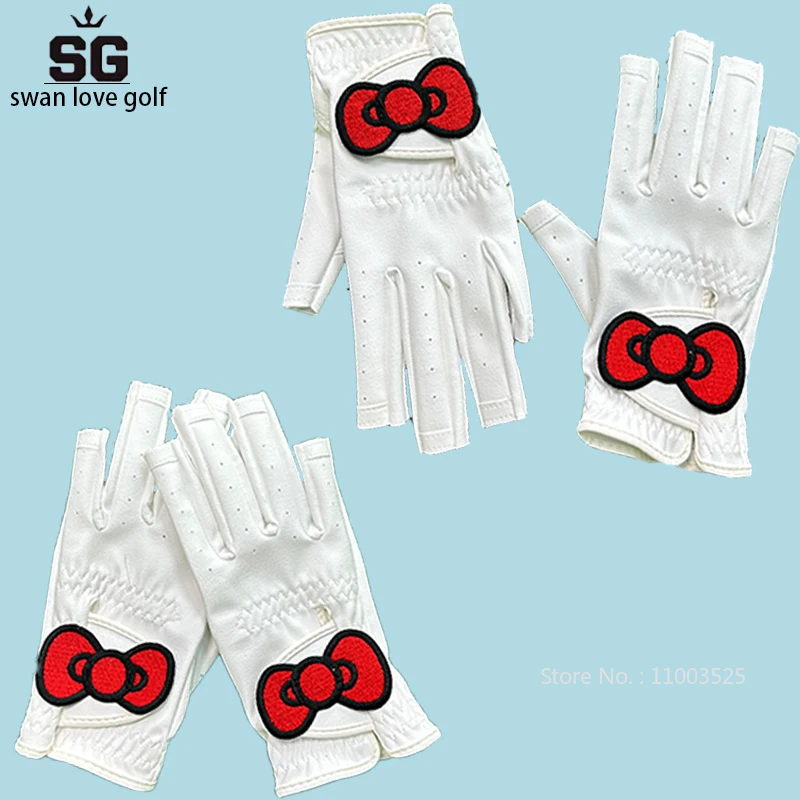 SG 1 par de nuevos guantes de Golf para mujer, guantes de Golf de cuero suave transpirables, guantes de Golf con dedos abiertos, suministros elegantes para golfistas con lazo