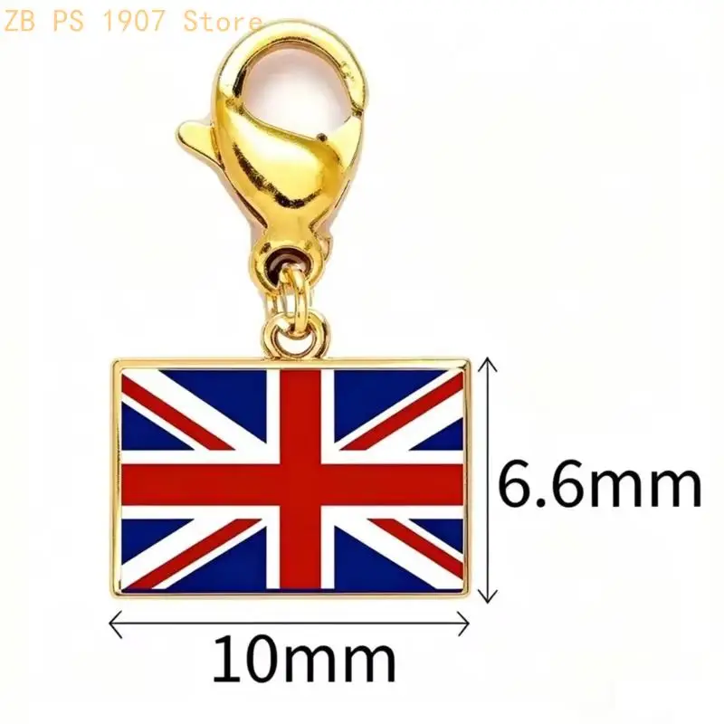 Rectangular Flag Bracelet Charm Stainless Steel Travel Chain Pendant Ornament with Secure Lobster Clasp for Wrist Chain 55KA