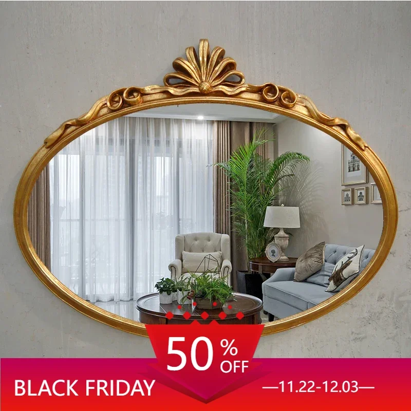 Makeup Bathroom Mirrors Golden Luxury Oval Vintage Bathroom Mirror Wall Mounted Espelho Redondo Shower Accessories CC50BM