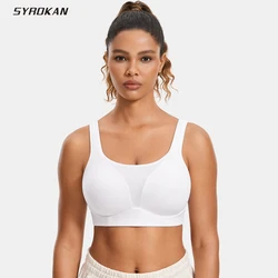 SYROKAN Women's Sports Bra High Impact Padded Wireless Supportive Plus Size Solid Shockproof  Workout Fitness Bras Tops Casual