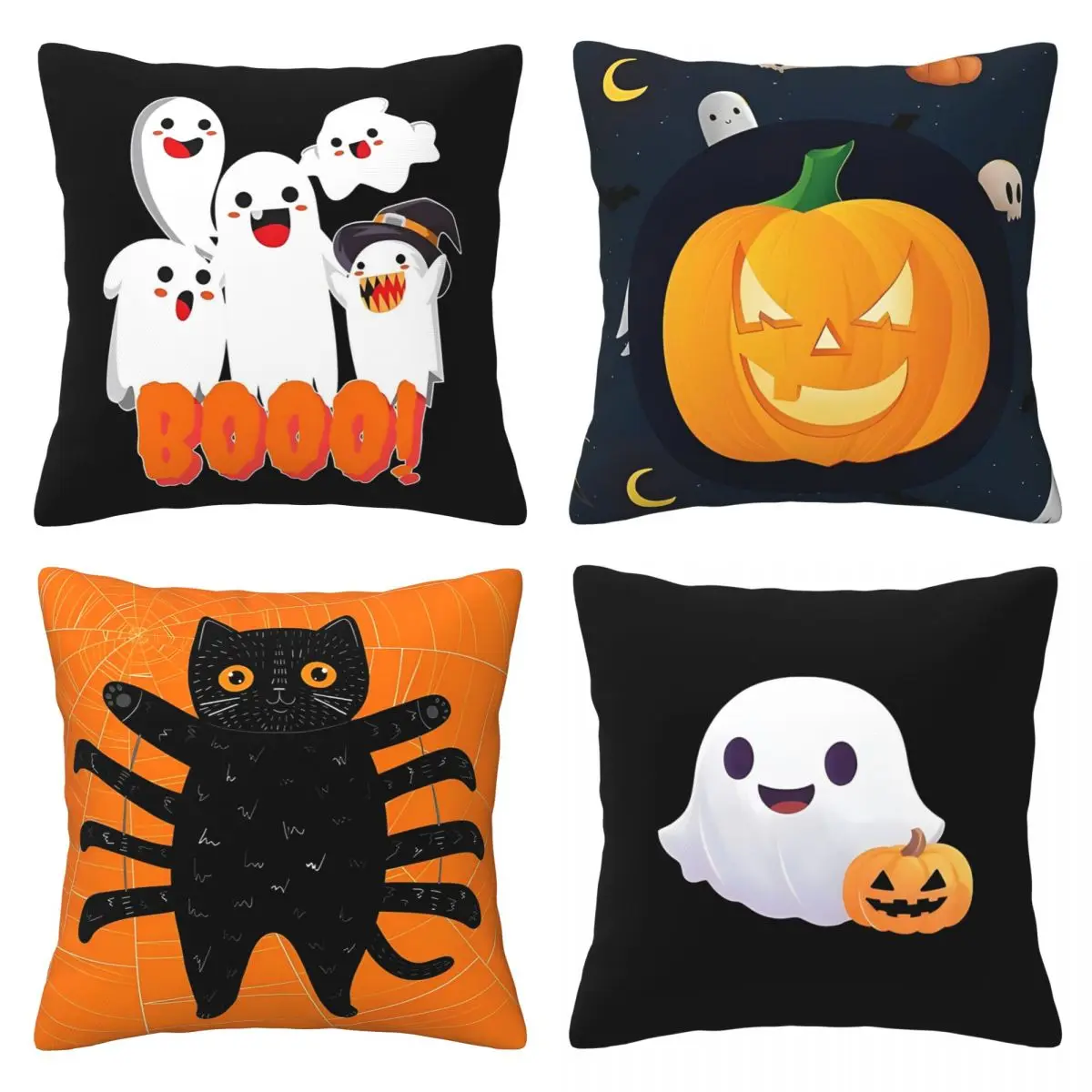 Cute Halloween Ghost Pumpkim Pillowcase Double-sided Printing Cushion Cover Decoration Throw Pillow Case Cover Home Square 18''