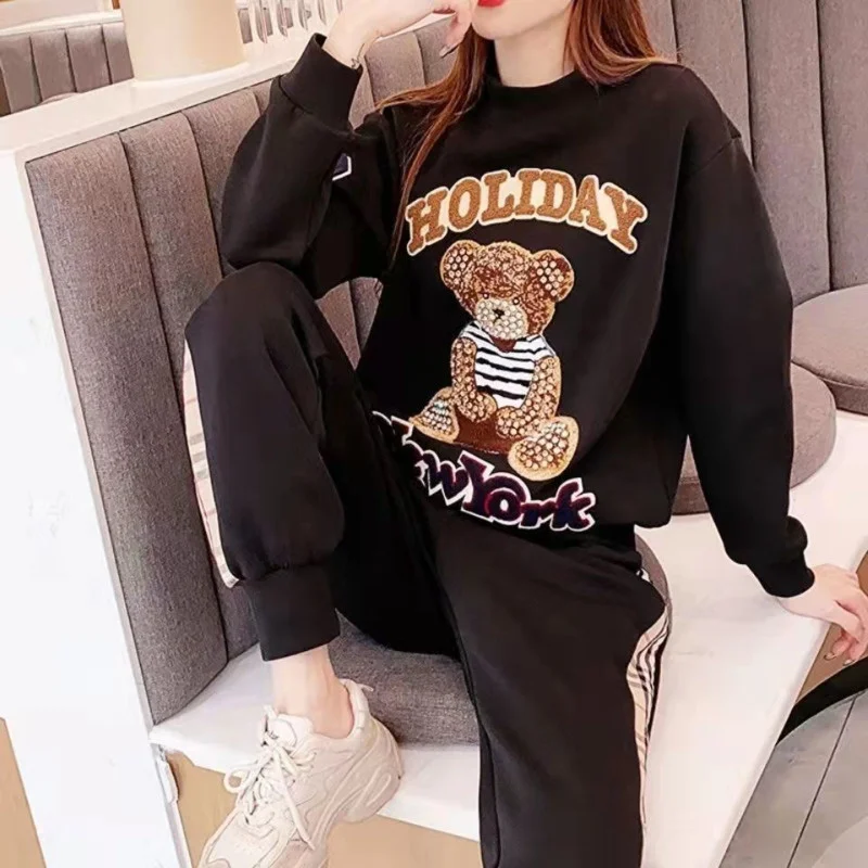 Women\'s Casual Sweat Suit Spring And Autumn Winter New Fashion Plush Sweater Tube Top Pants Matching 2 Two Piece Sets For Women