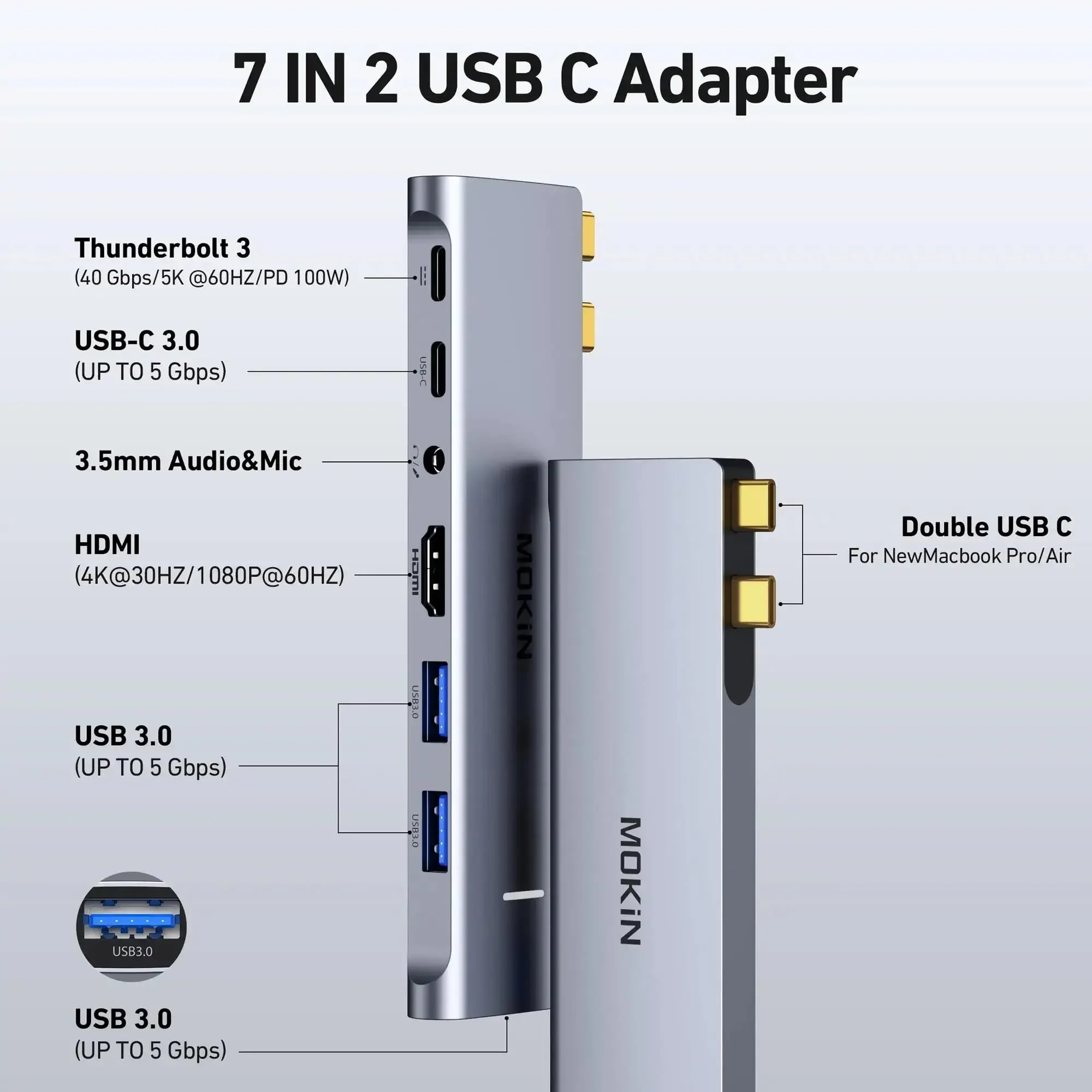 Imagem -02 - Mokn-usb tipo c para Hdmi Splitter para o Novo Macbook Pro Air Hub Usb Portas 4k Uhd 5gbps Usb-c 3.0thunderbolt 3