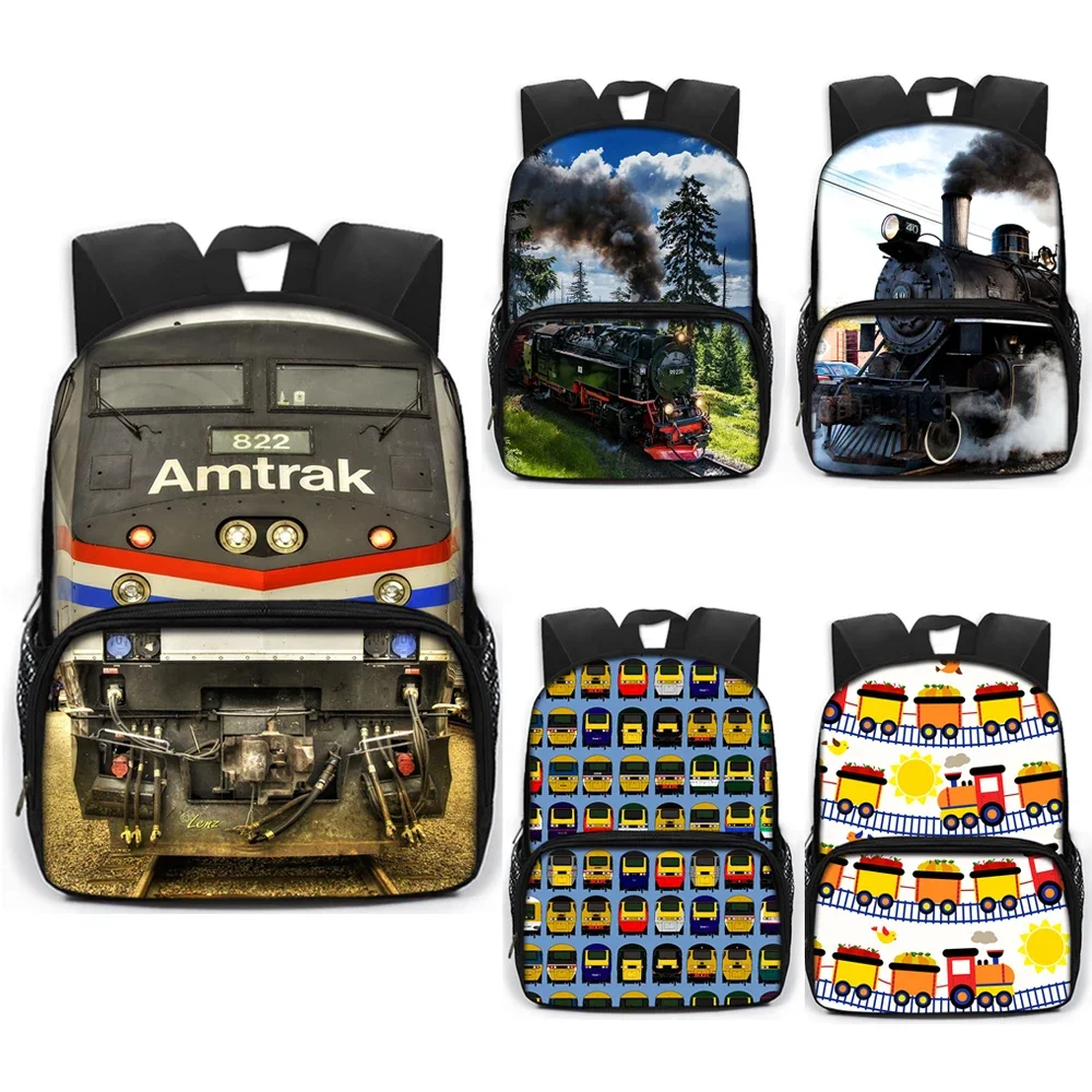 16 Inch Locomotive Train Children School Bags for Boys Girls Book Bag Kid Kindergarten Bag Cartoon School Backpack Small Daypack