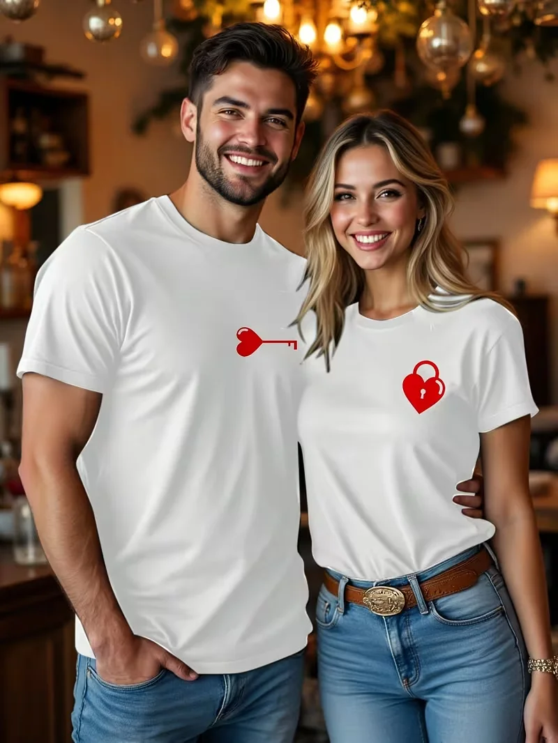 Couple Key and Lock Forever Love T Shirt Matching Outfits His Hers Summer Tee Couple Shirts Keys and Locks Matching Graphic Tees