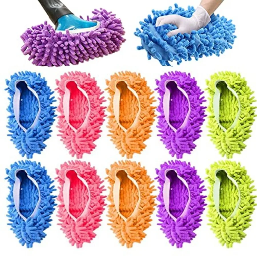 

10 Pcs Microfiber Mop Slippers Shoes Reusable Dust Mops for Women Washable, 5-Pairs Mop Slippers Shoes for Floor Cleaning Mop S