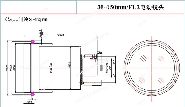 Infrared thermal imaging lens long-wave continuous zoom 30~ 150MM/F = 1.2