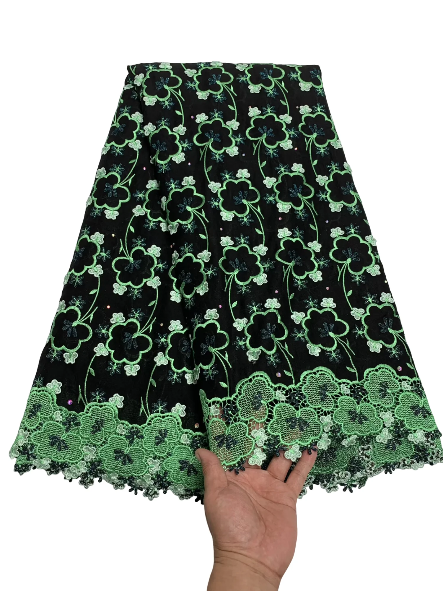 

African 100% Cotton Lace Fabric With Rhinestone 3D Swiss Voile Lace In Switzerland 2026 High Quality Water Soluble For Wedding