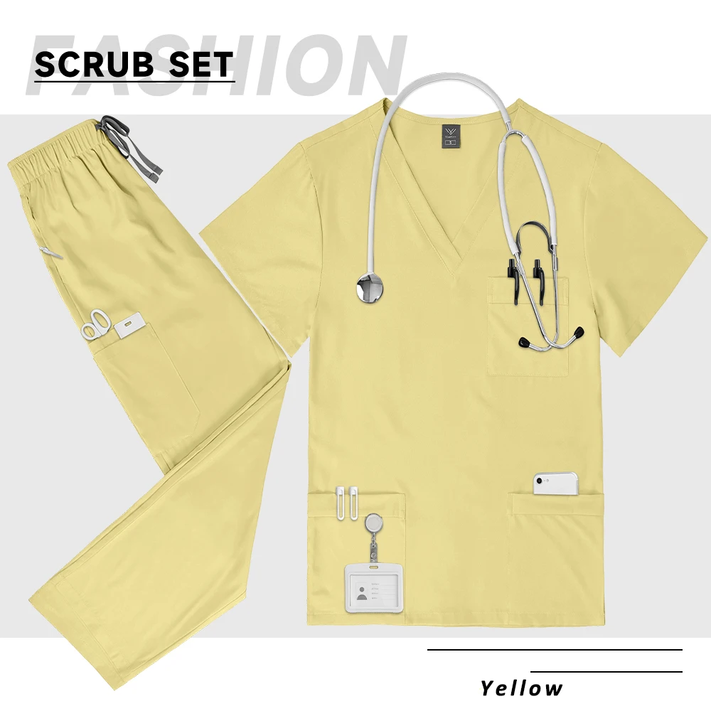 Nuevo Unisex médico enfermera Hospital ropa de trabajo uniforme médico quirúrgico dentista trabajo Scrubs Set mujeres hombres Top pantalones de pierna recta traje