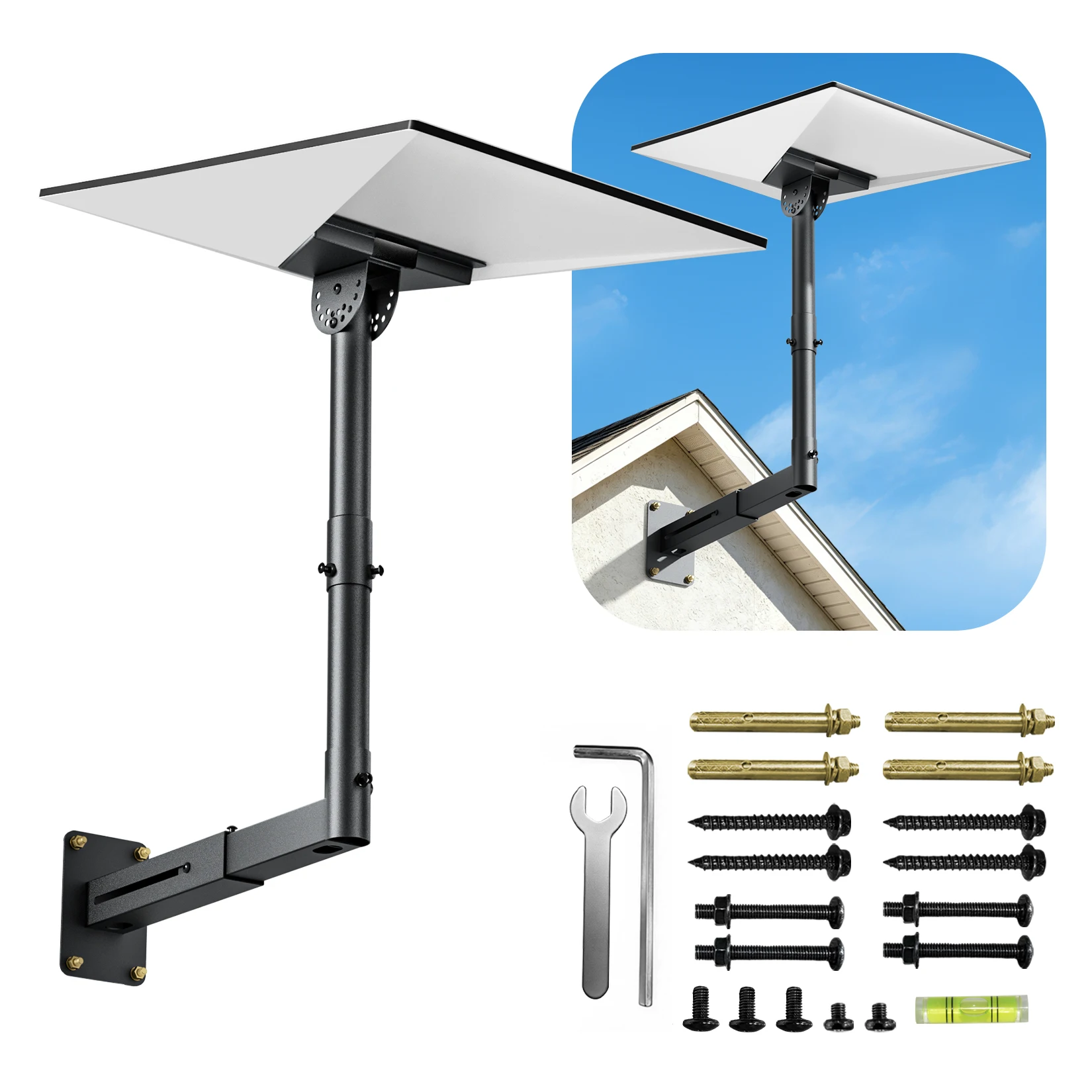 unho Heavy Duty Metal Wall Mount Kit for Square Satellite Dish Gen3 V3 4 4X Extension Arm Eave Bracket with Cable Box Anti Rust