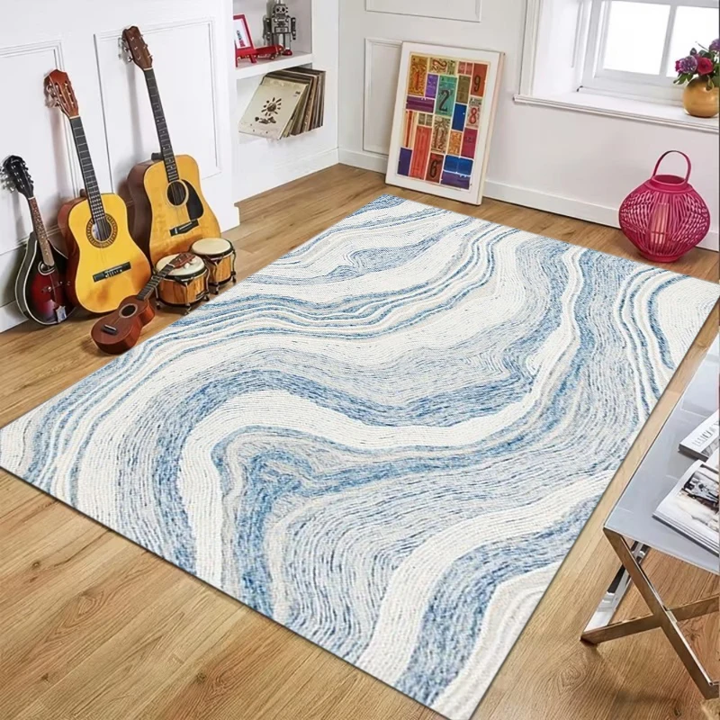Modern Abstract Wavy Line Area Rug, Soft Neutral Tone Floor Mat for Living Room Bedroom, Washable Non-Slip Home Decor Carpet
