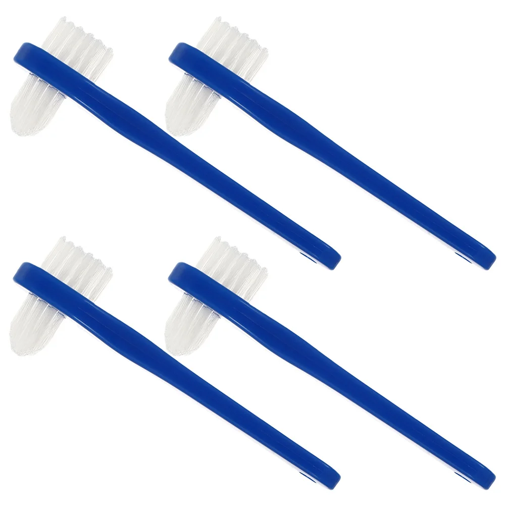 

4 pcs Denture Toothbrush Mini Double Heads Portable Cleaning Small Blue Plastic Travel Oral Hygiene Interdental