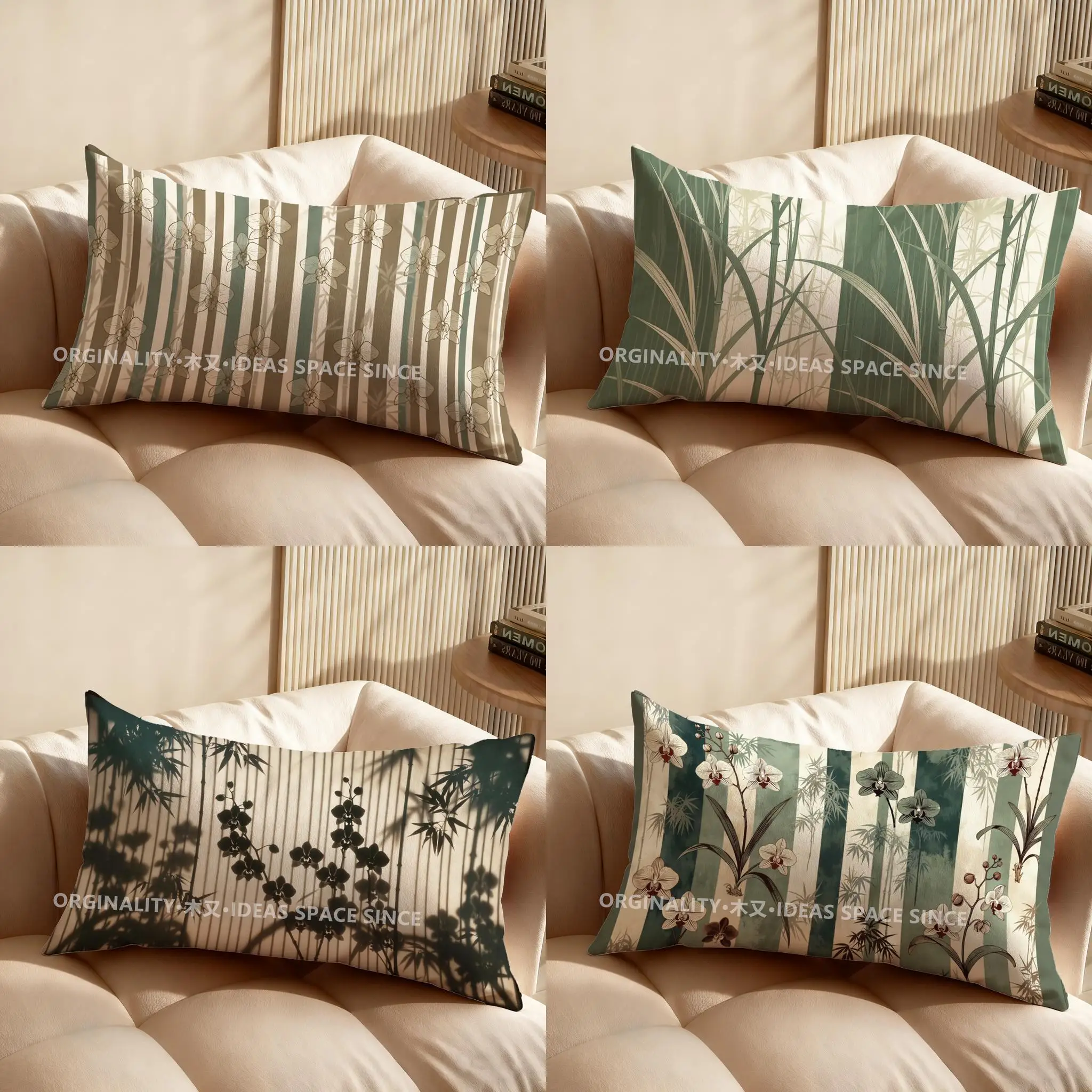 

2D наволочка с узором из бамбука и орхидей, подходит для дивана, спальни, автомобиля, прямоугольная подушка для спины