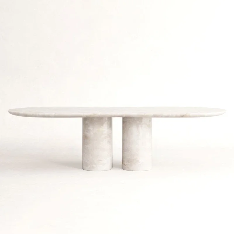 Natural marble dining table designer villa living room household oval dining table
